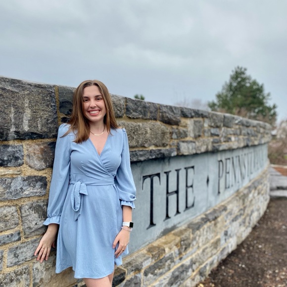 SHEIN Light Blue Long Sleeve Wrap Dress. Women's Size M - Picture 1 of 5